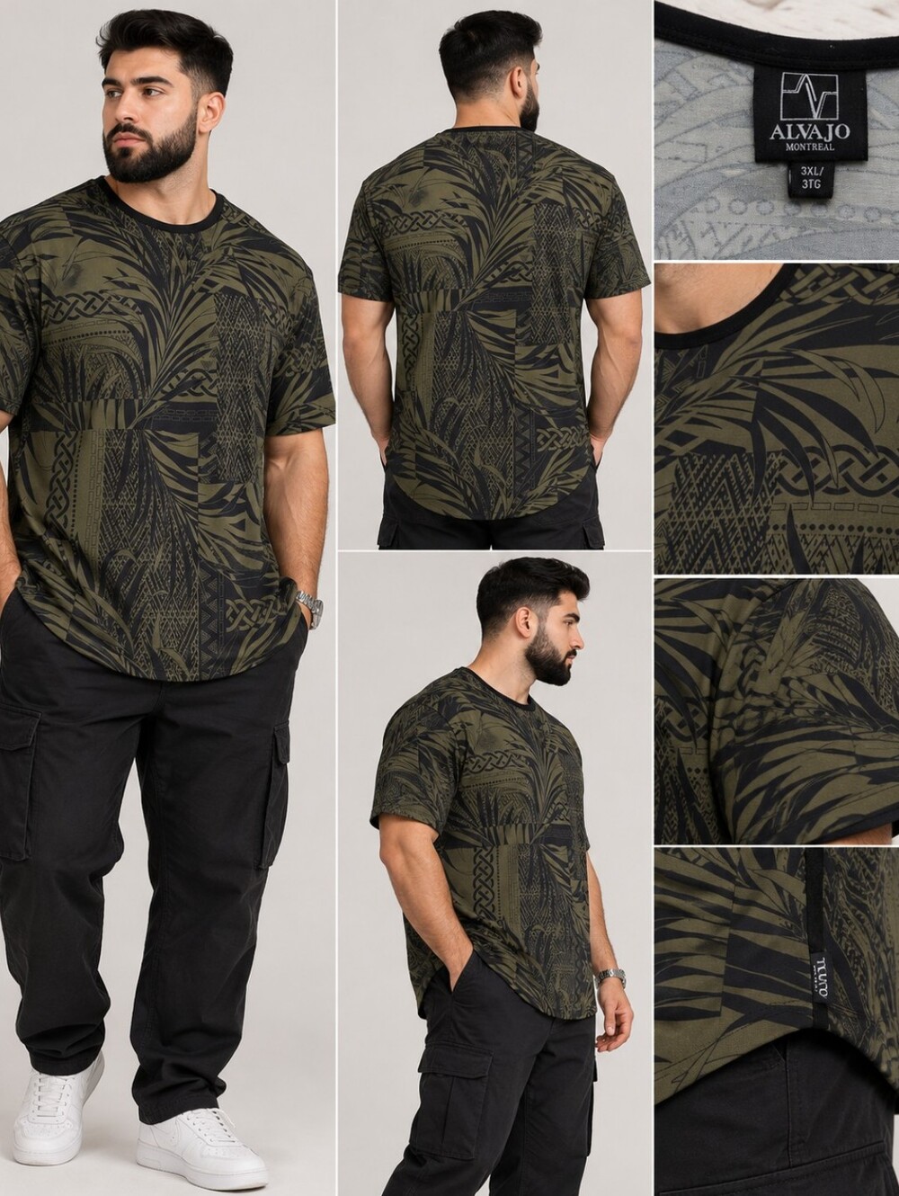 Alvajo Men's Geometric Tee Green Black Size 3XL